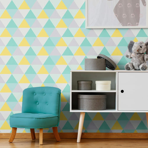 Green Triangles Geometric Removable Wallpaper 9734| Walls By Me