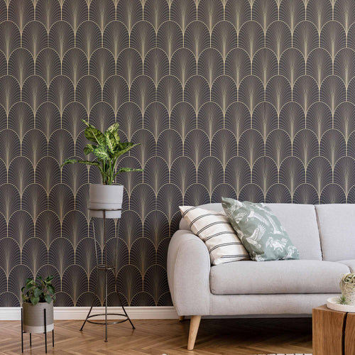 Art Deco grandeur with this dramatic peel and stick wallpaper