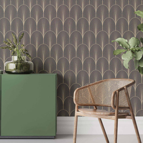 Art Deco grandeur with this dramatic peel and stick wallpaper