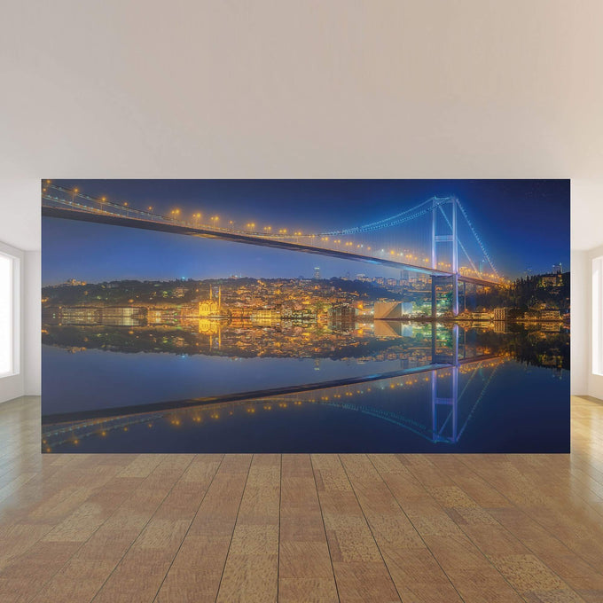 Gold and Blue Bridge Landscape Peel and Stick Removable Wall Mural 3406
