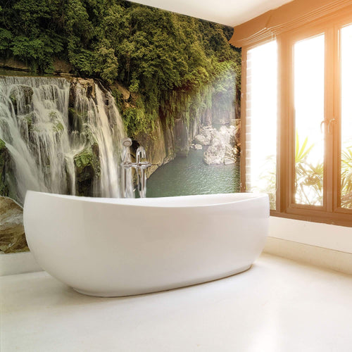 Green Brown Waterfall Landscape Peel and Stick Removable Wall Mural 3960