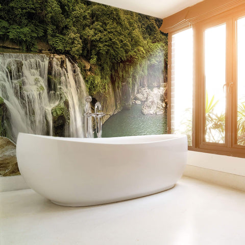 Green Brown Waterfall Landscape Peel and Stick Removable Wall Mural 3960