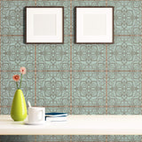 Green and Grey Damask Tile Adhesive Peel and Stick Removable Wallpaper