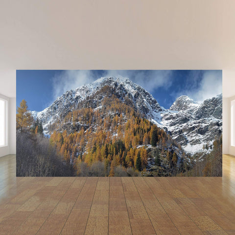 Green and White Mountain Landscape Peel and Stick Removable Wall Mural 8476