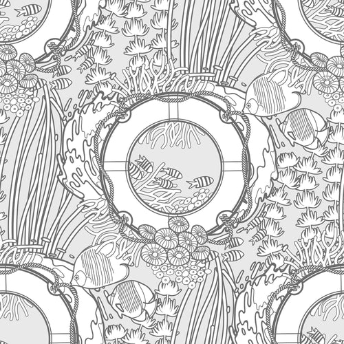 White and Grey Fish Nautical Removable Wallpaper 0518| Walls By Me