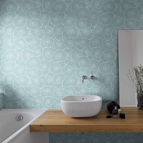 Teal and White Nautical Peel and Stick Removable Wallpaper