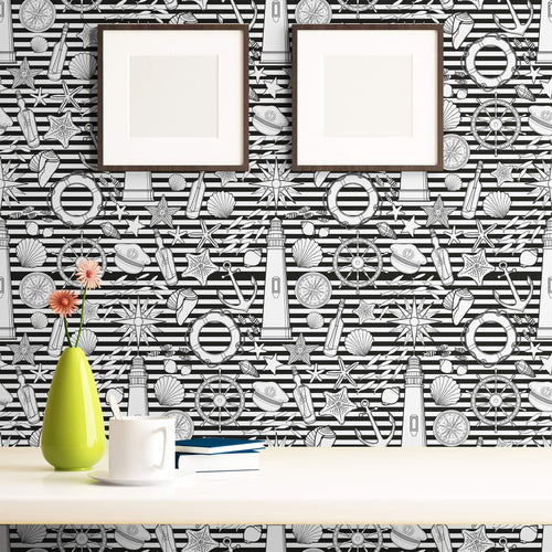 White Striped Nautical Removable Wallpaper 2936| Walls By Me