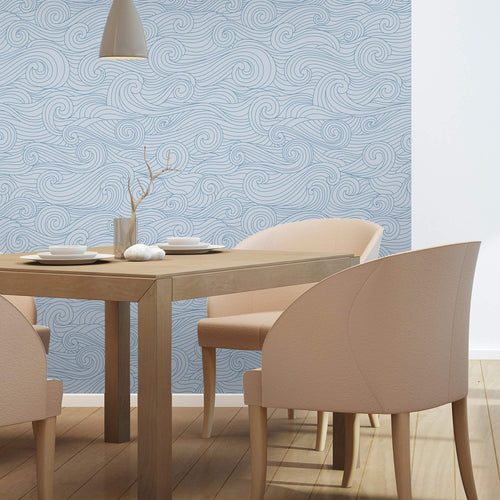 Blue Illustration Nautical Peel and Stick Removable Wallpaper