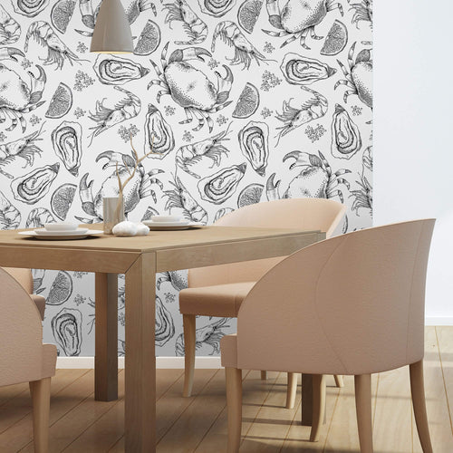 Black and White Fish Nautical Peel and Stick Removable Wallpaper