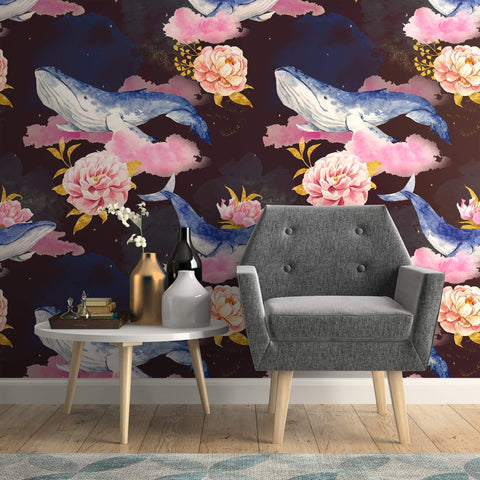 Pink and Gold Watercolor Nautical Peel and Stick Removable Wallpaper