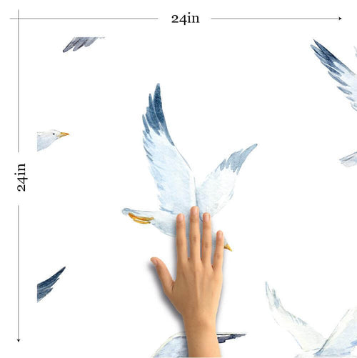White and Blue Bird Nautical Peel and Stick Removable Wallpaper