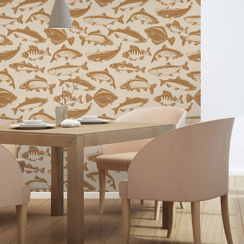 Brown and Beige Fish Nautical Removable Wallpaper 3220| Walls By Me