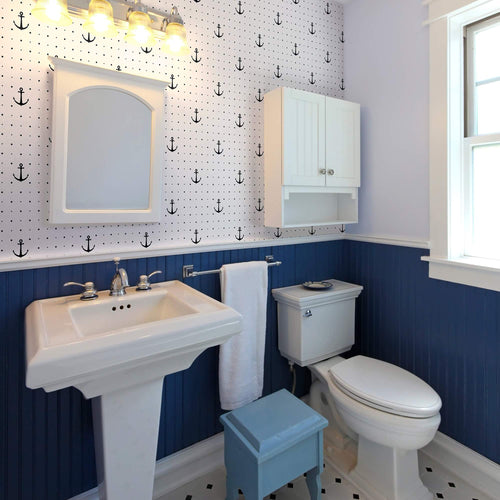 White and Black Geometric Nautical Peel and Stick Removable Wallpaper 9805