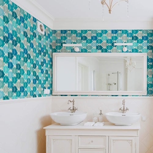 Green and Silver Fish Nautical Removable Wallpaper 7151| Walls By Me