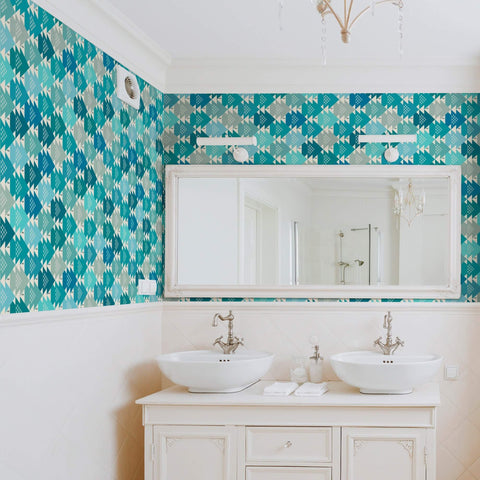 Green and Silver Fish Nautical Removable Wallpaper 7151| Walls By Me