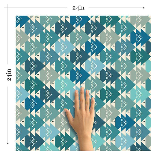 Green and Silver Fish Nautical Removable Wallpaper 7151| Walls By Me