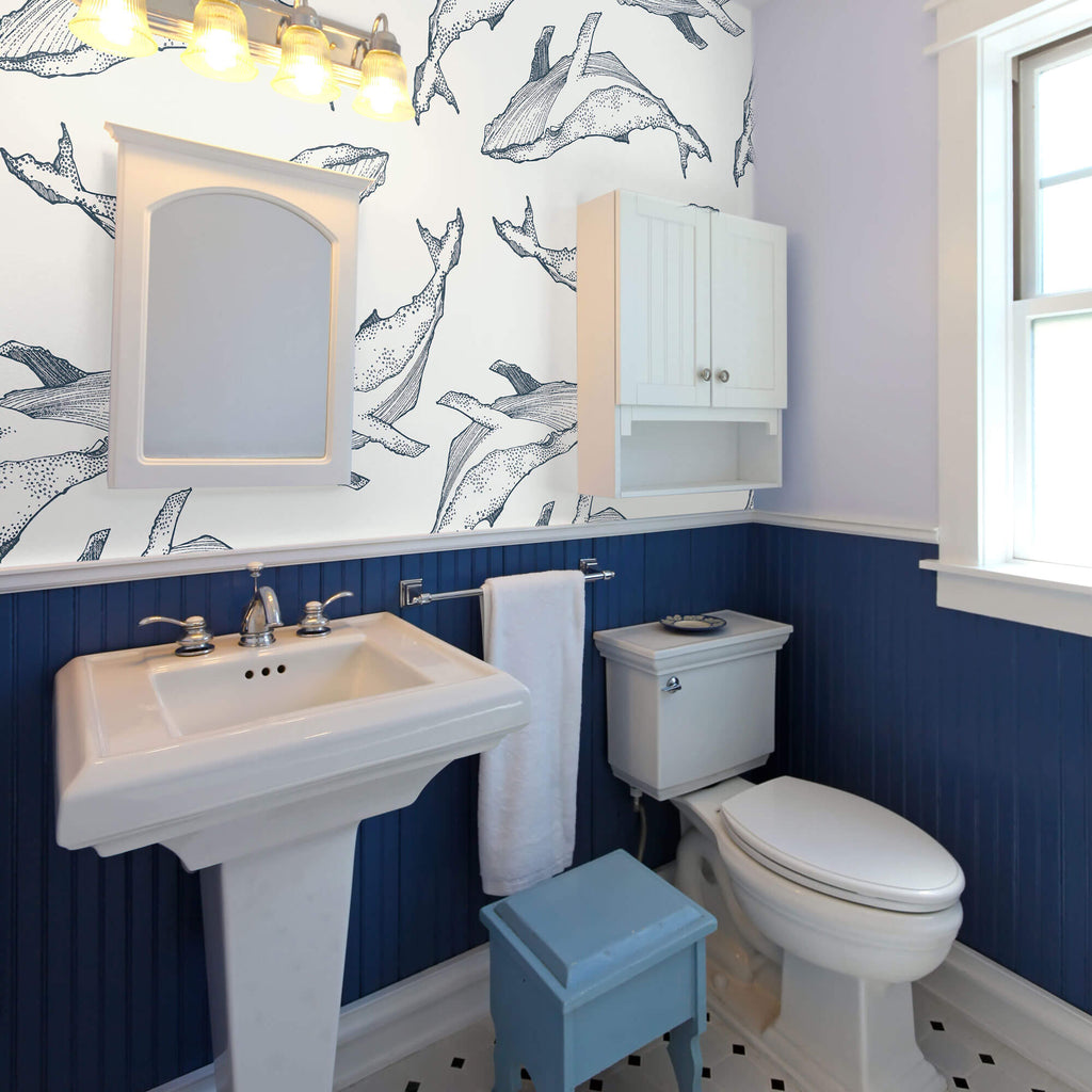 Navy Fish Nautical Peel and Stick Wallpaper Walls By Me