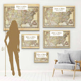 Beige old US map Wall Art Canvas 3720