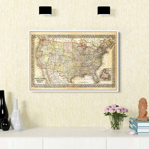 Beige old US map Wall Art Canvas 3720