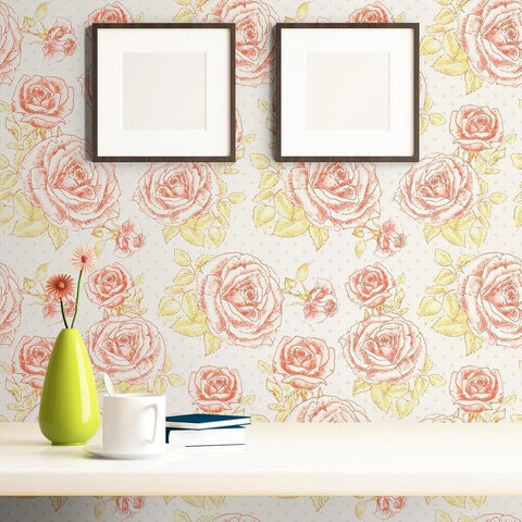 Red and Pink Textured Floral Peel and Stick Removable Wallpaper
