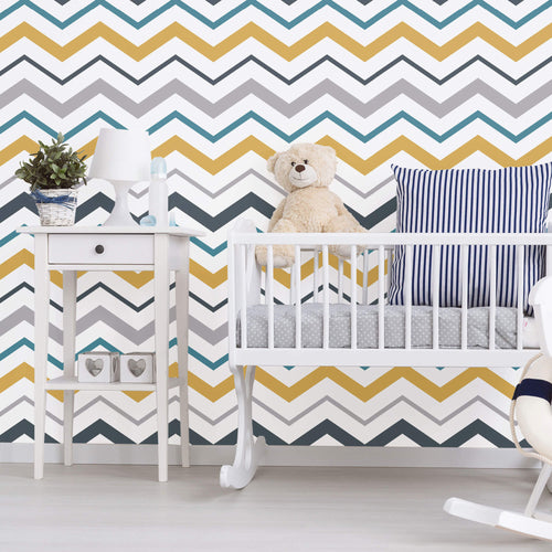 Yellow and Grey Chevron Peel and Stick Removable Wallpaper 7373