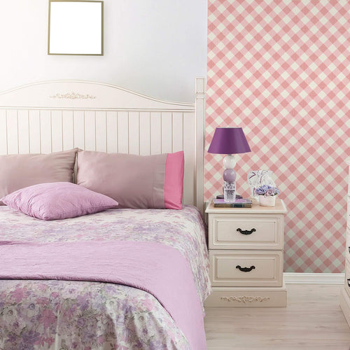 Pink Plaid Peel and Stick Removable Wallpaper