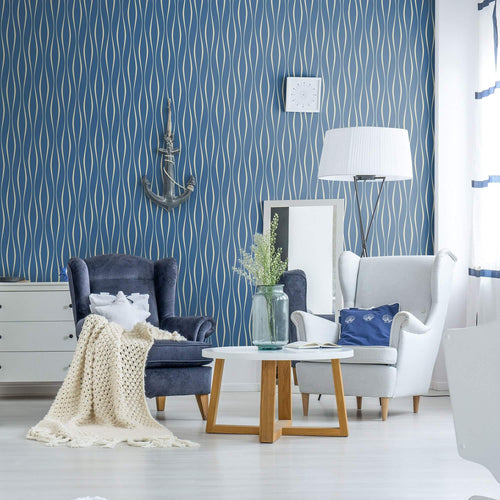 Blue Lines Peel and Stick Removable Wallpaper