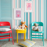 Teal and White Striped Peel and Stick Removable Wallpaper