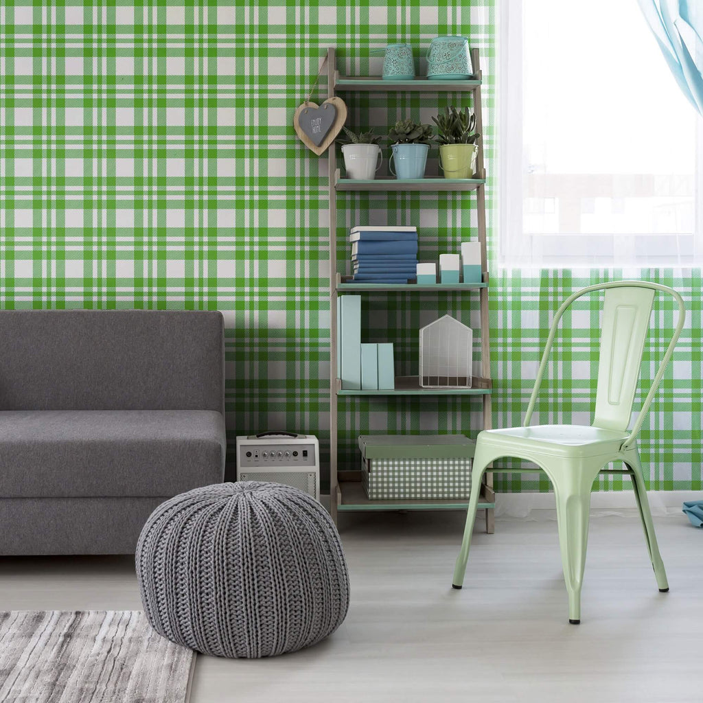 Green Plaid Removable Wallpaper Walls By Me