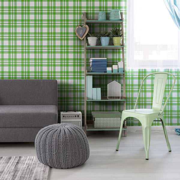 Green Plaid Peel and Stick Removable Wallpaper 6319 - 24in x 126in (61x320cm)