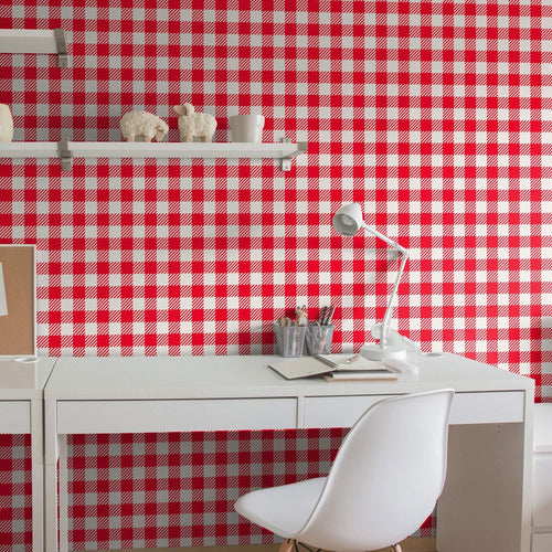 Red and White Plaid Removable Wallpaper 6879| Walls By Me
