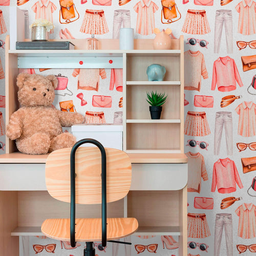 White and Pink Vintage Teens Removable Wallpaper 5930| Walls By Me