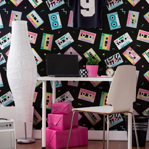 Charcoal and Yellow Retro Teens Removable Wallpaper 0362| Walls By Me