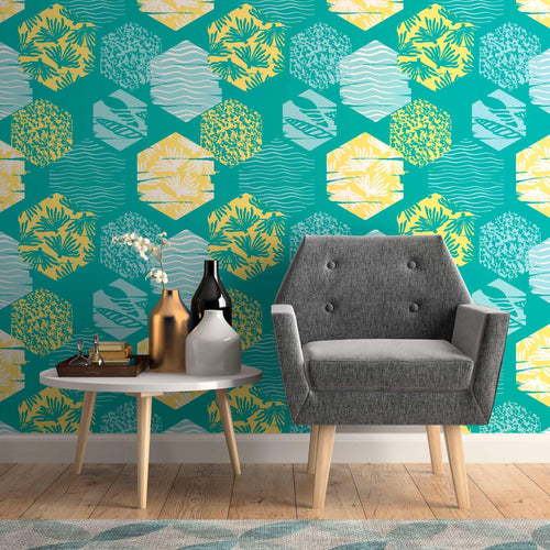 Yellow and Mint Green Retro Teens Removable Wallpaper 3230| Walls By Me