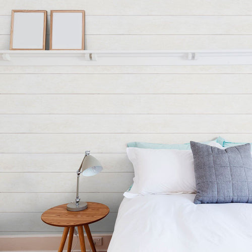 White Ivory Faux Shiplap Texture Peel and Stick Removable Wallpaper