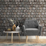 Brown and Grey Stone imitation Peel and Stick Removable Wallpaper