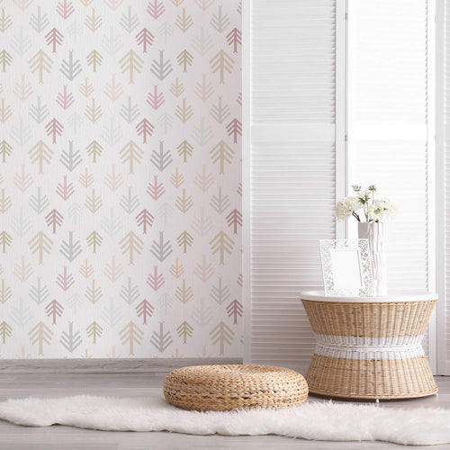 Pink and Grey Boho Style Themed Removable Wallpaper 7708 | Walls By Me