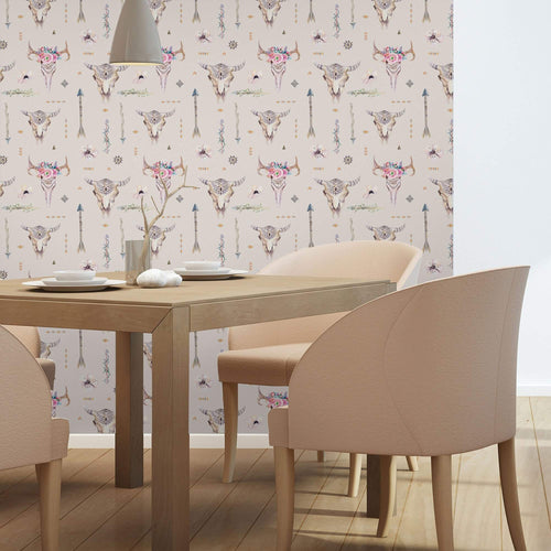 Pink and Brown Tribal Themed Peel and Stick Removable Wallpaper