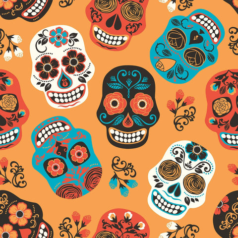 Orange and White Skulls Themed Removable Wallpaper 4204| Walls By Me