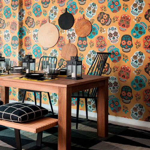 Orange and White Skulls Themed Removable Wallpaper 4204| Walls By Me