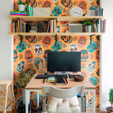 Orange and White Skulls Themed Removable Wallpaper 4204| Walls By Me