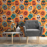 Orange and White Skulls Themed Removable Wallpaper 4204| Walls By Me