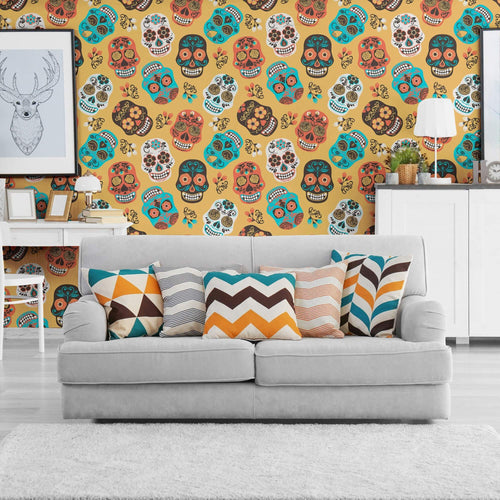 Orange and White Skulls Themed Removable Wallpaper 4204| Walls By Me