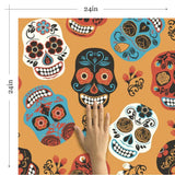 Orange and White Skulls Themed Removable Wallpaper 4204| Walls By Me