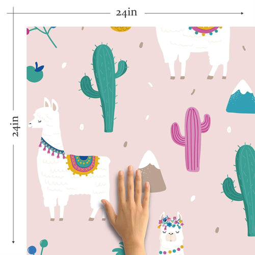 Pink Llama Themed Peel and Stick Removable Wallpaper