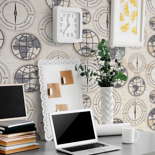 Grey and Beige Themed Peel and Stick Removable Wallpaper