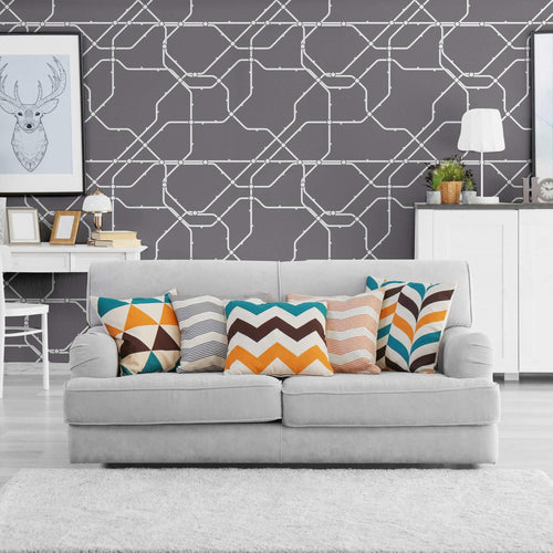 White and Charcoal Grid Themed Removable Wallpaper 2663| Walls By Me