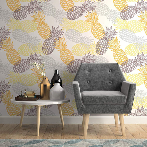 Yellow and White Tropical Themed Peel and Stick Removable Wallpaper