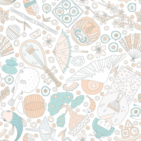 White Asian Themed Removable Wallpaper 5651| Walls By Me