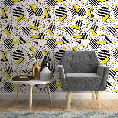 Black and Yellow Geometric Themed Removable Wallpaper 4585| Walls By Me